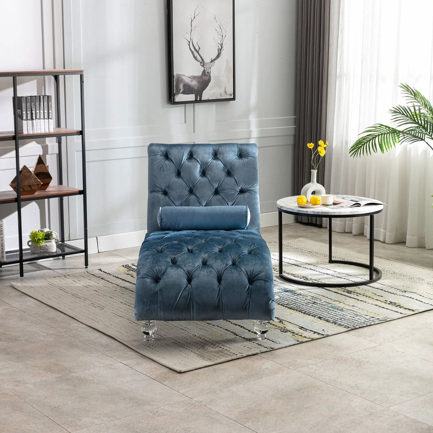 Chaise Lounge Indoor, Button Tufted Upholstered Chaise Lounge Chair With Pillow by HouseOfZazla