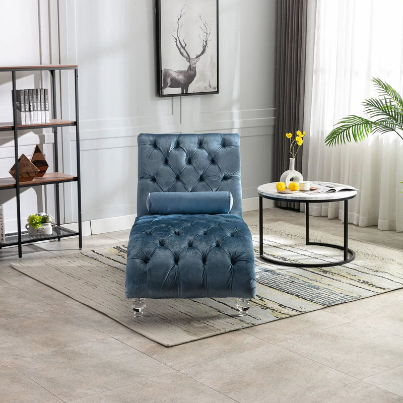 Chaise Lounge Indoor, Button Tufted Upholstered Chaise Lounge Chair With Pillow by HouseOfZazla
