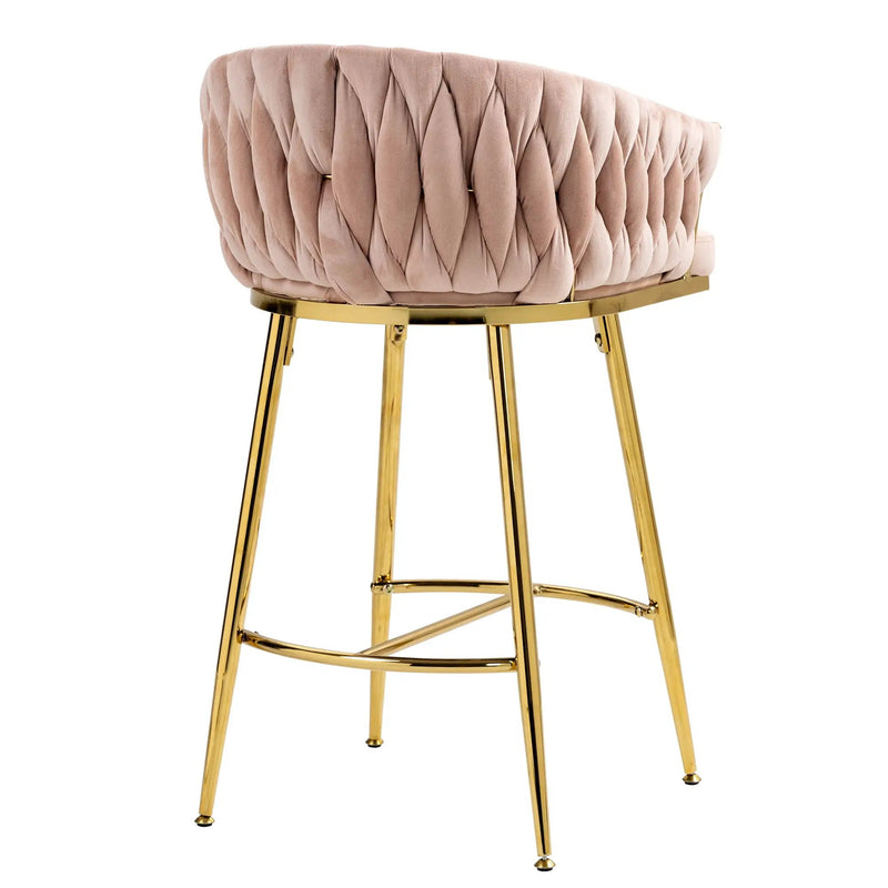 Counter Height Bar Stools Kitchen Island Counter Bar Stool With Hand - Wave Back, Golden Chromed Base And Footrest (Set of 2) - Pink by Unique Piece Furniture