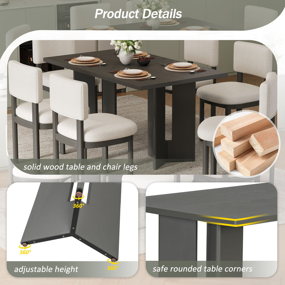 Dining Table Set With 6 Upholstered Chairs, photo 14 of 33