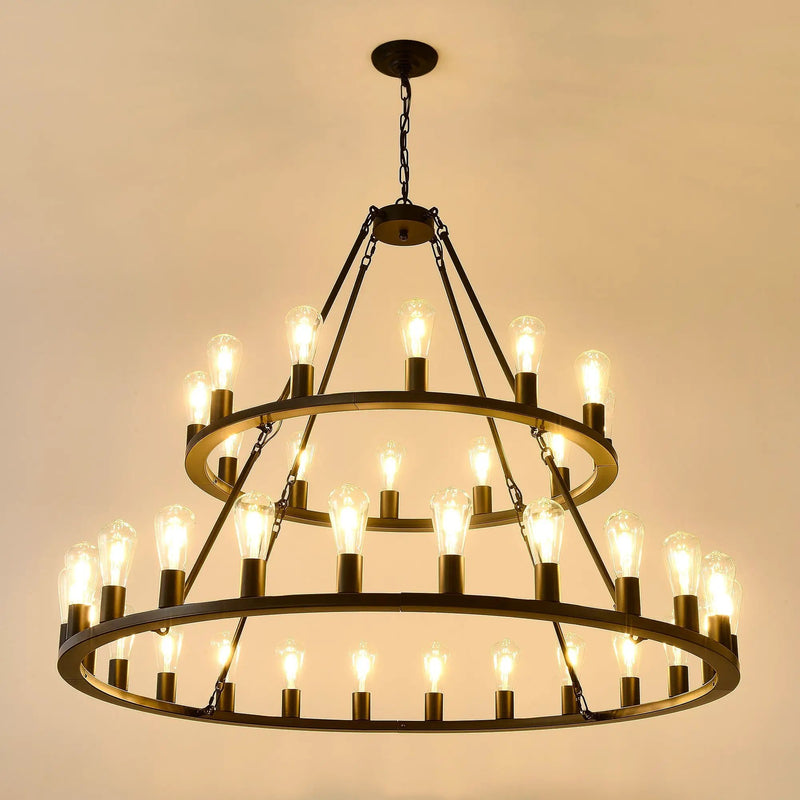 52 Inch Black Wagon Wheel Chandelier, 36-Lights by HouseOfZazla