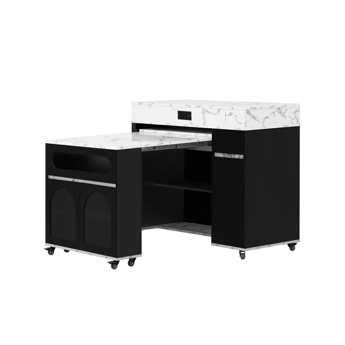 Extendable Dining Table With Folding Top, Rolling Kitchen Island With Drawers And Power Outlet by HouseOfZazla