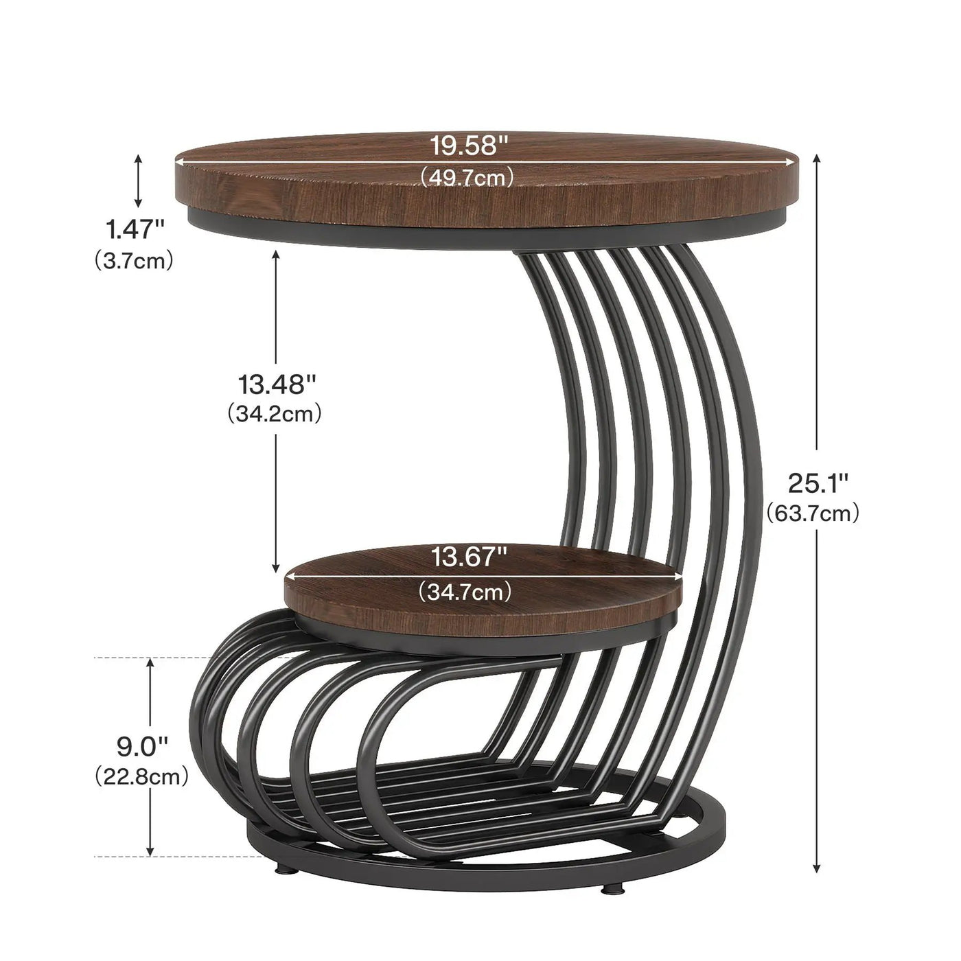 Round Vintage End Table With 2 Tier Storage by HouseOfZazla