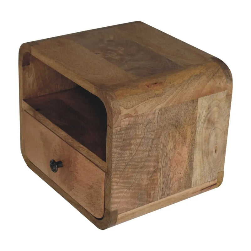 Extra Mini Wall-Mounted Curved Oak-ish Nightstand with Open Slot, 1-Drawer by HouseOfZazla