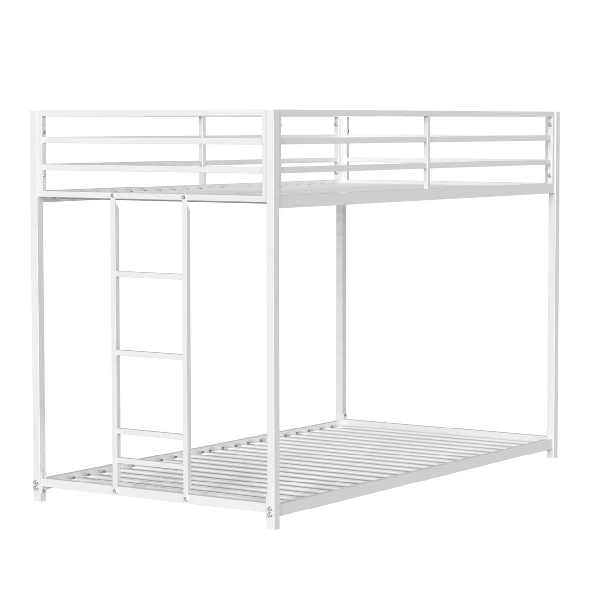 White Metal Bunk Bed with Reinforced Guardrails - Twin over Twin or Twin over Full