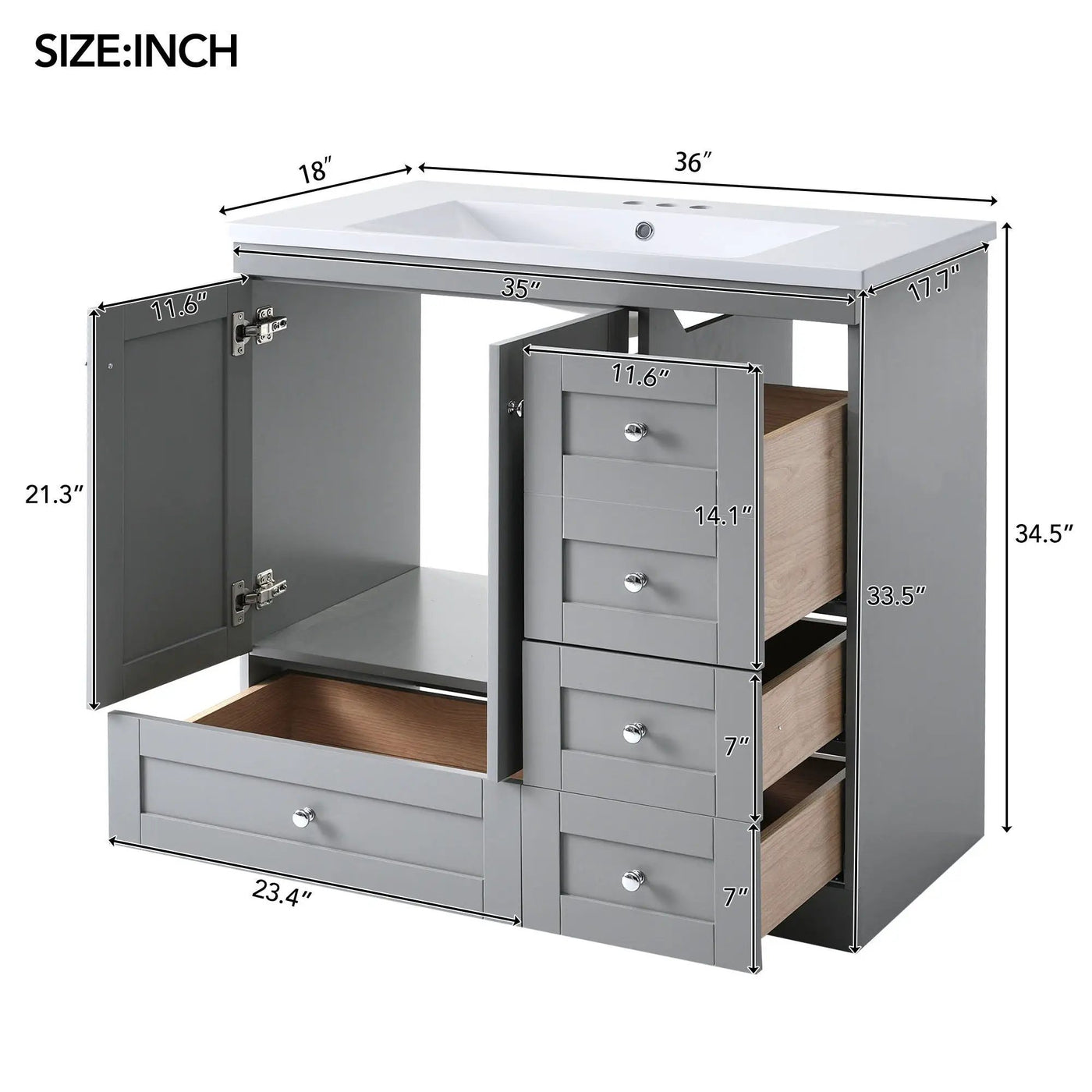 Shaker Free Standing Bathroom Vanity Cabinet & Sink, Soft Close Drawers, Soft Close Doors by Unique Piece Furniture