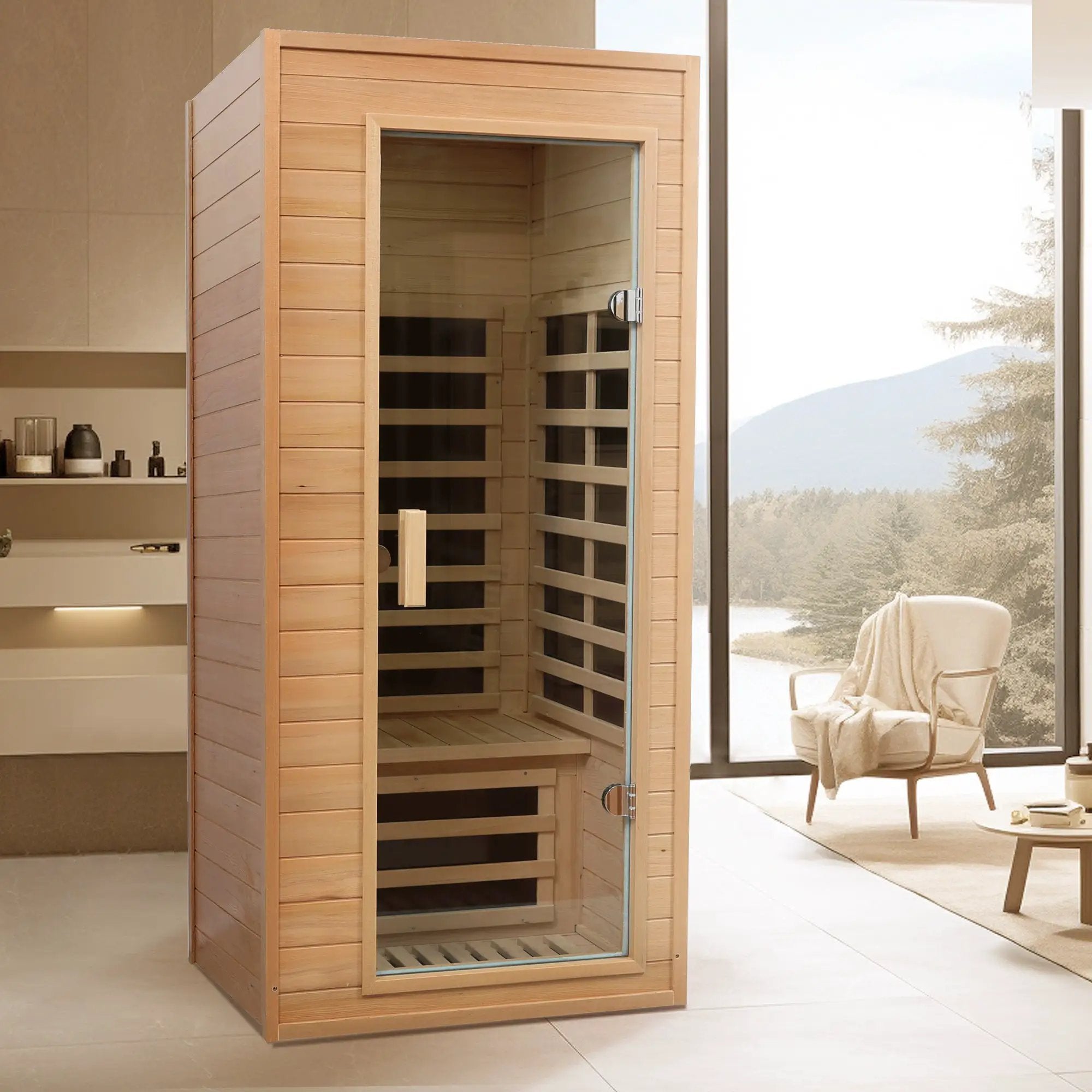 Hemlock One-person far infrared roof embedded indoor sauna room (Left & Right) by HouseOfZazla