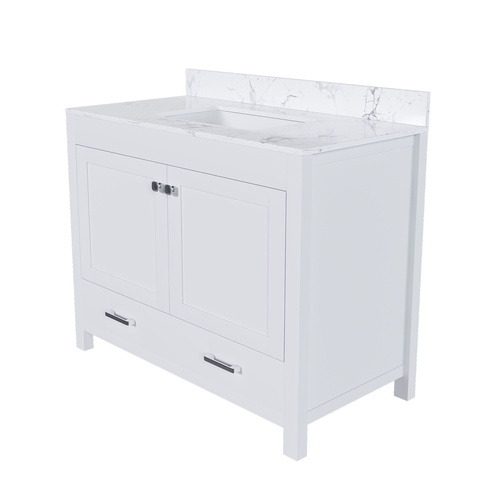 43" Bathroom Vanity With Artificial Marble Carrara Top Set, Multi Functional Bathroom Cabinet With Doors And Drawer - White by HouseOfZazla
