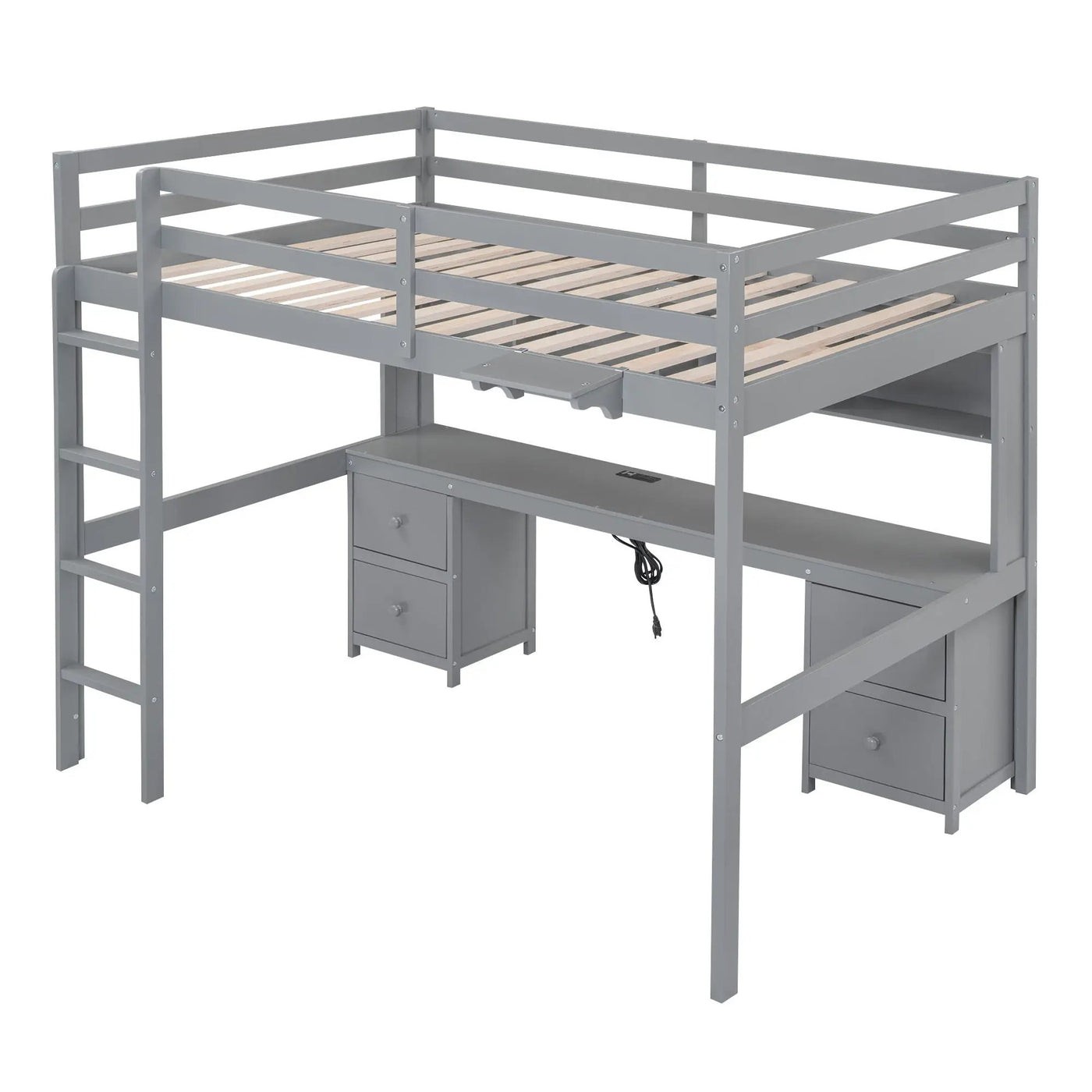 Loft Bed With Desk, Cabinets, Drawers, Charging Station And Bedside Tray by HouseOfZazla
