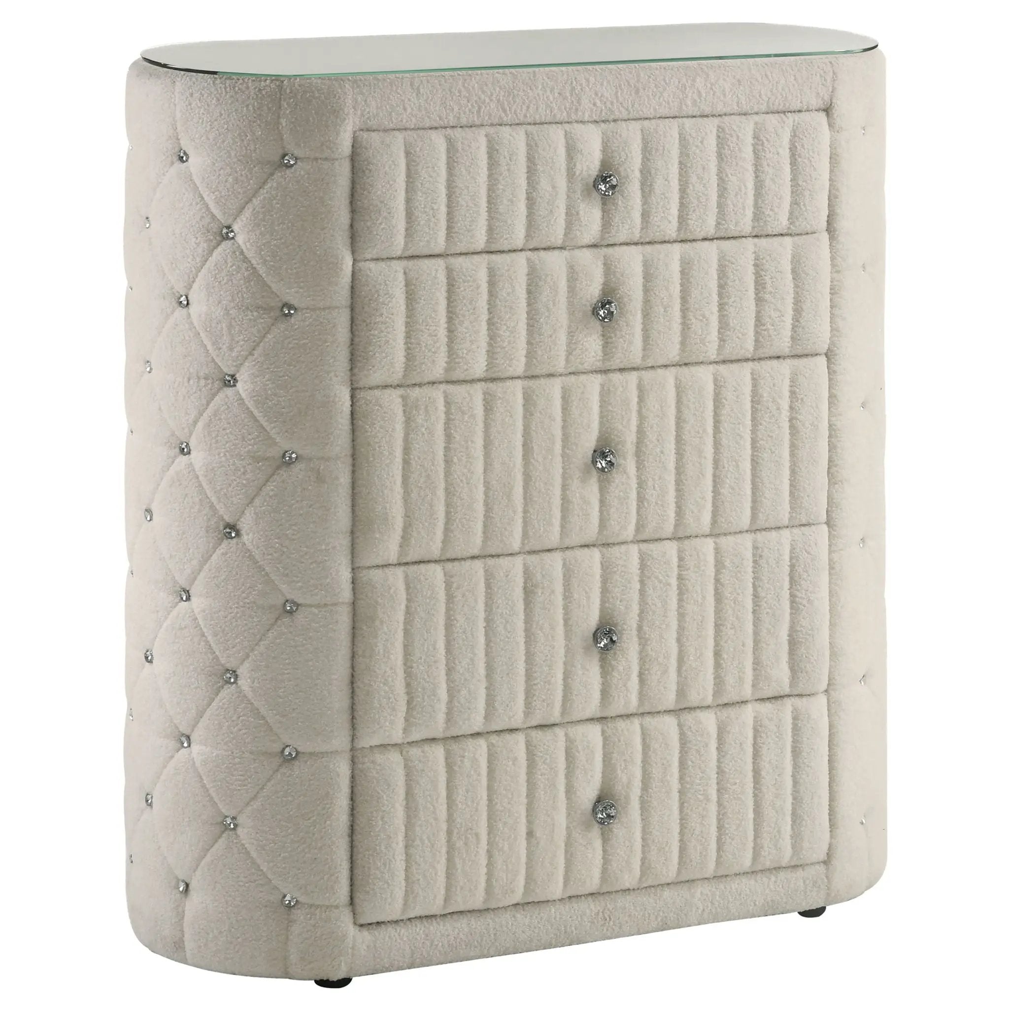 Sonya 5-drawer Upholstered Bedroom Chest of Drawers Ivory by Unique Piece Furniture