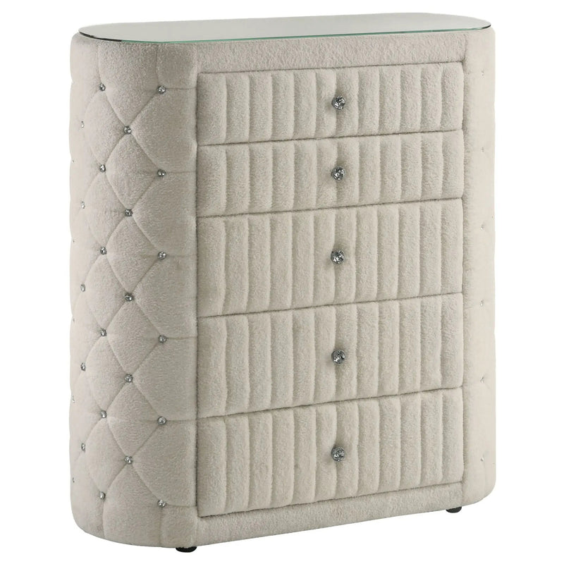 Sonya 5-drawer Upholstered Bedroom Chest of Drawers Ivory by Unique Piece Furniture