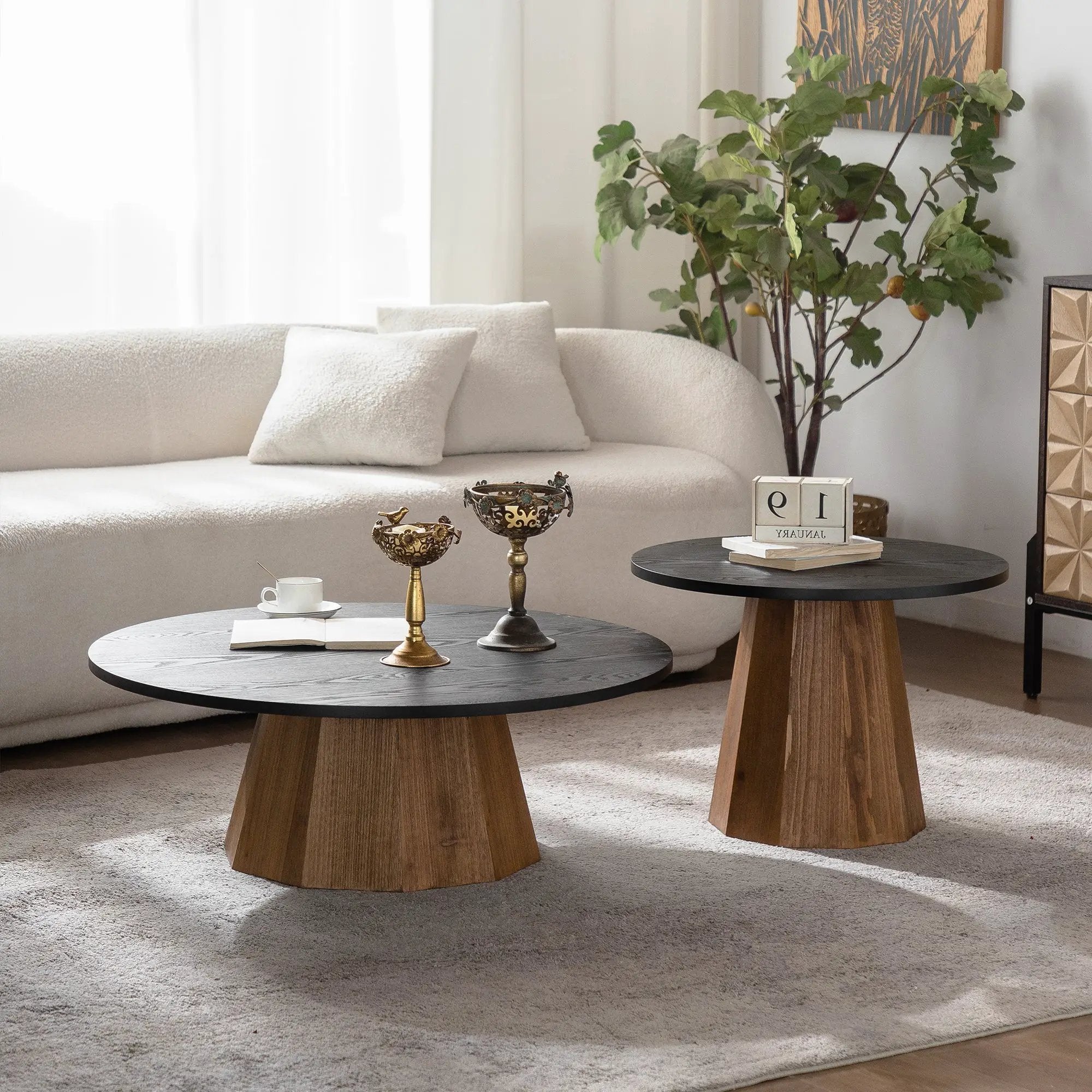 Round Coffee Table - Sturdy Pedestal Wooden Tea Table for Living Room by HouseOfZazla