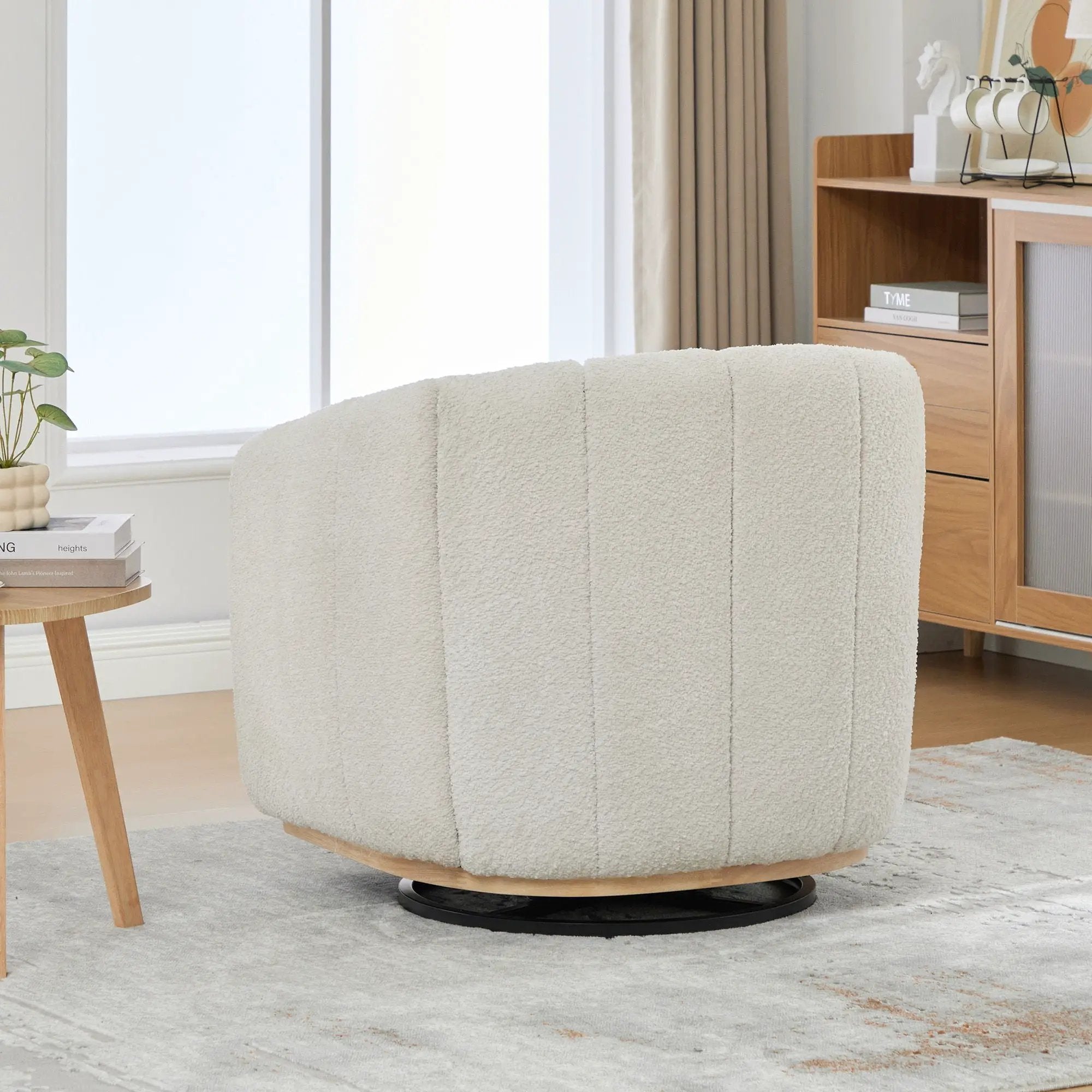360 Degrees Swivel Upholstered Barrel Armchair For Living Room - Ivory by Unique Piece Furniture