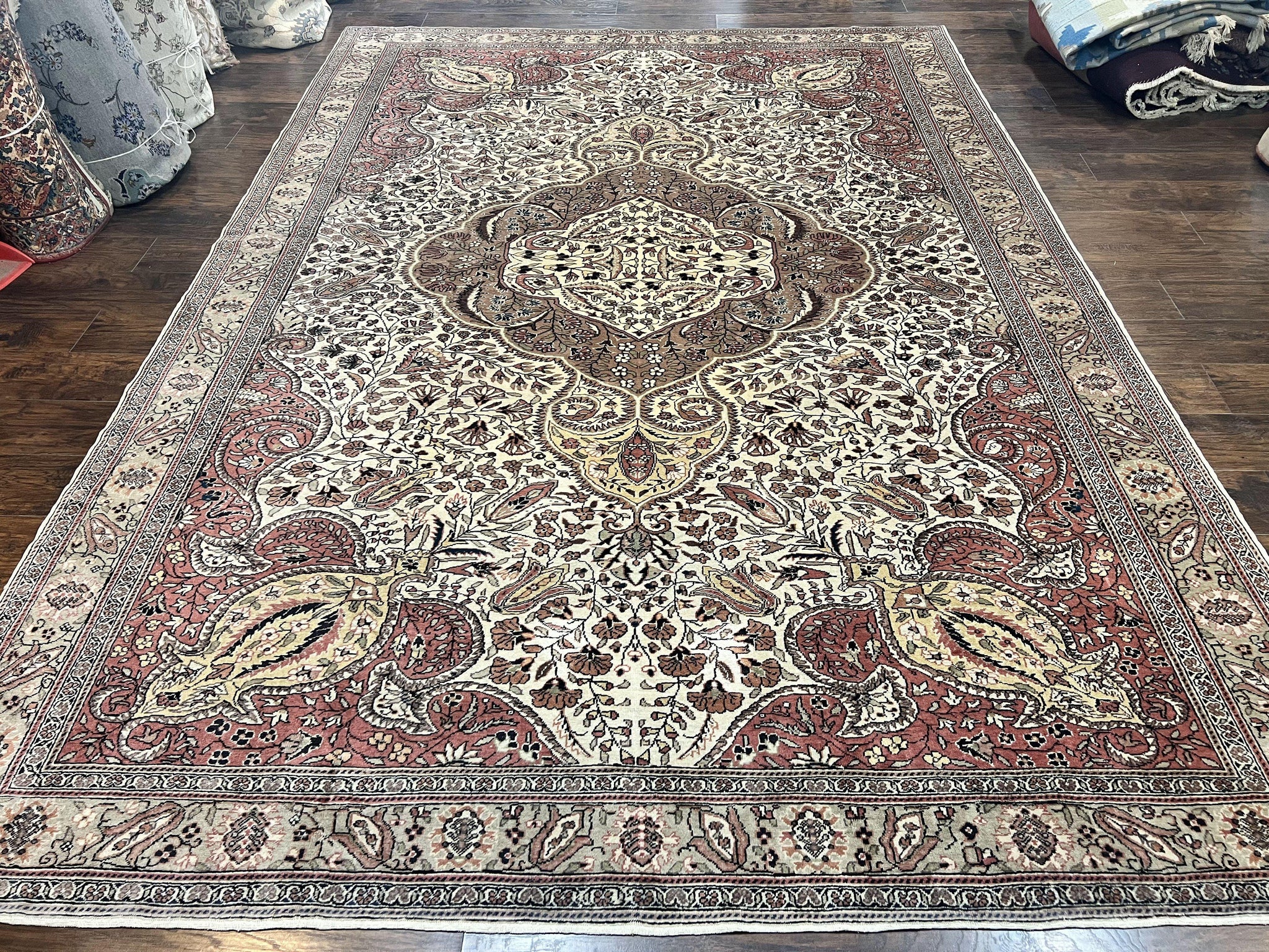 Turkish Sivas Rug 9x12, Handmade Vintage Wool Carpet, Cream Ivory by Jewel Rugs