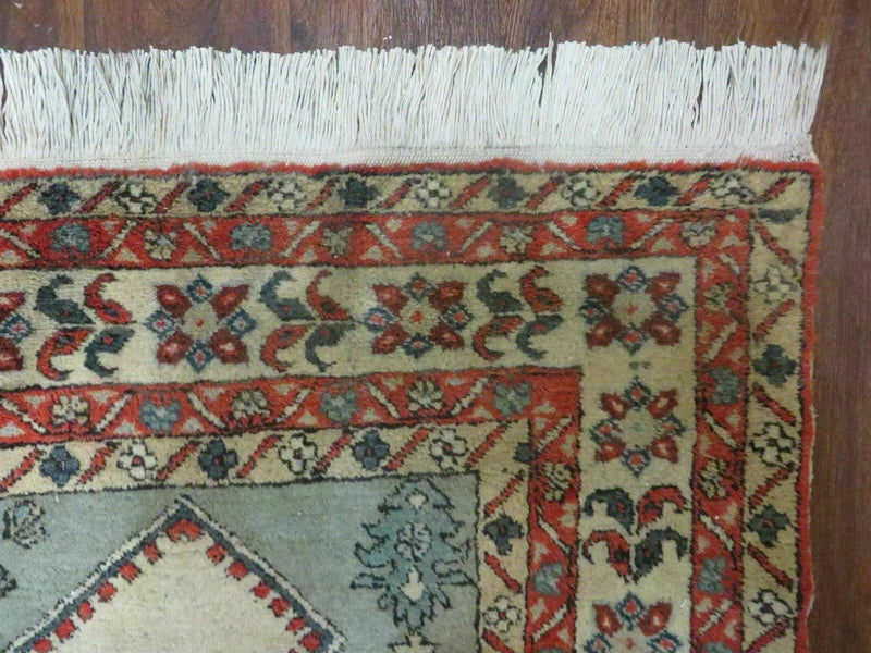 4' X 7' Vintage Handmade Knotted Rug India Caucasian Wool Soft Green Organic by Jewel Rugs