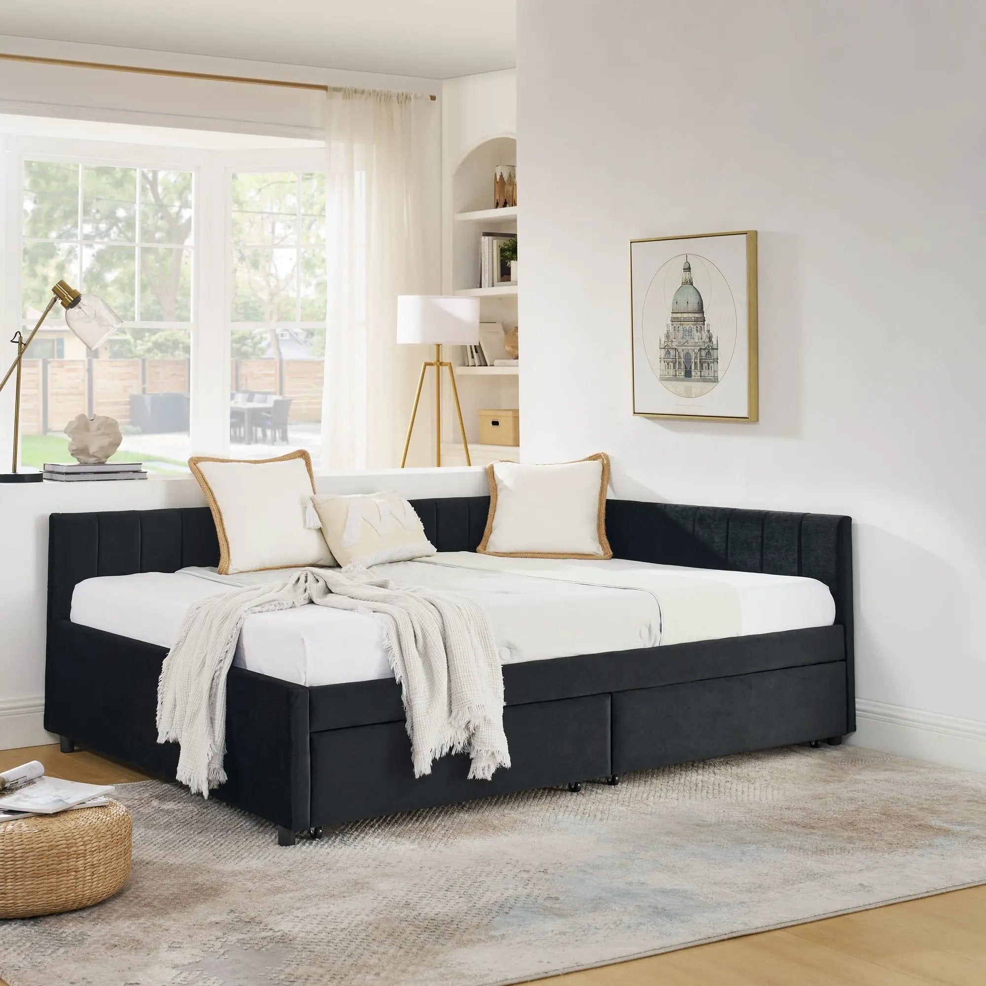 Upholstered Tufted Daybed Frame With Storage Drawers by HouseOfZazla
