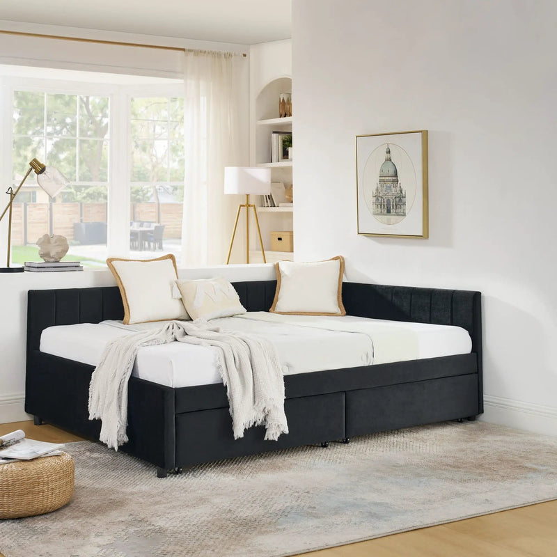 Upholstered Tufted Daybed Frame With Storage Drawers by HouseOfZazla