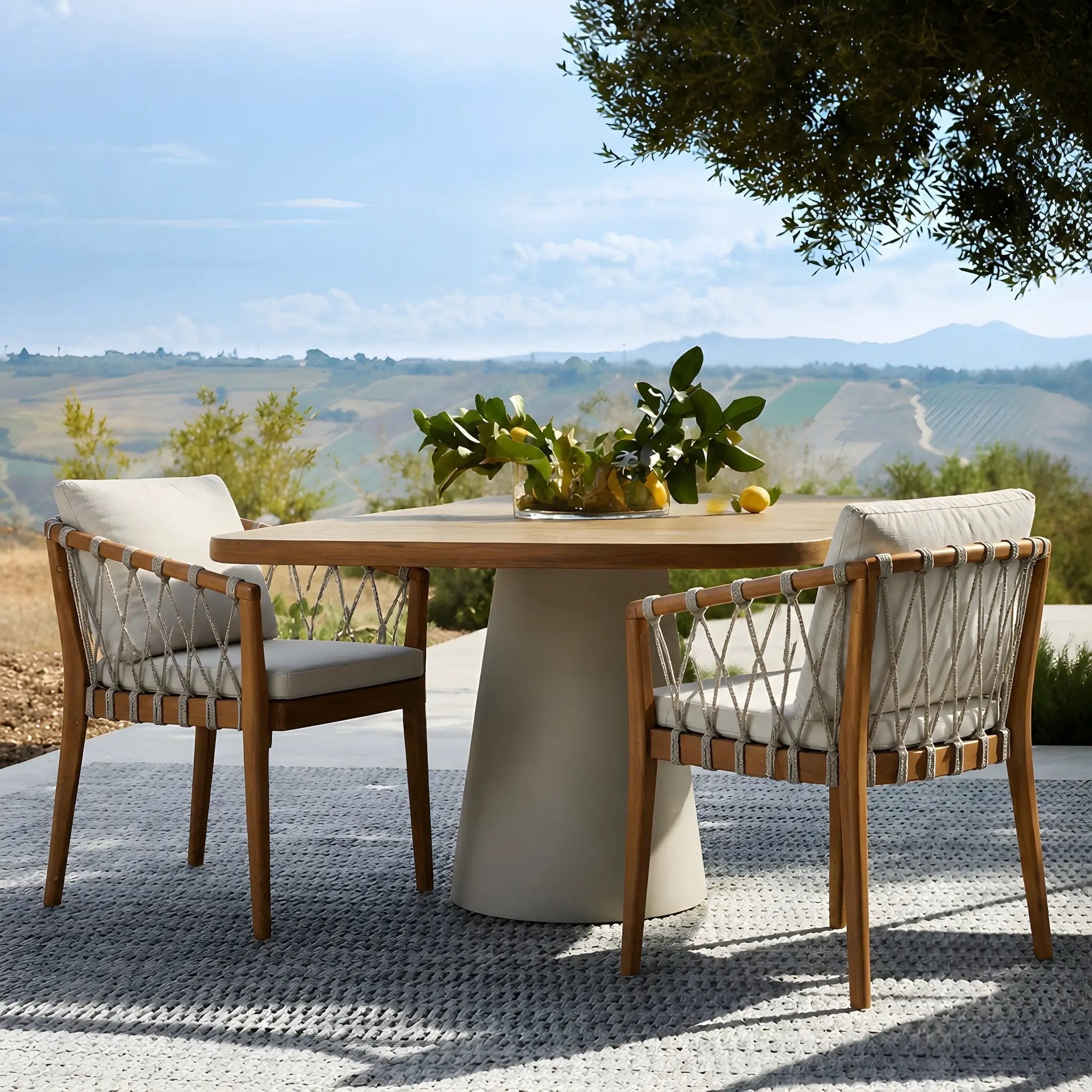 Outdoor Dining Chairs Set for 2, Acacia Wood Frame with Teak Finish by HouseOfZazla