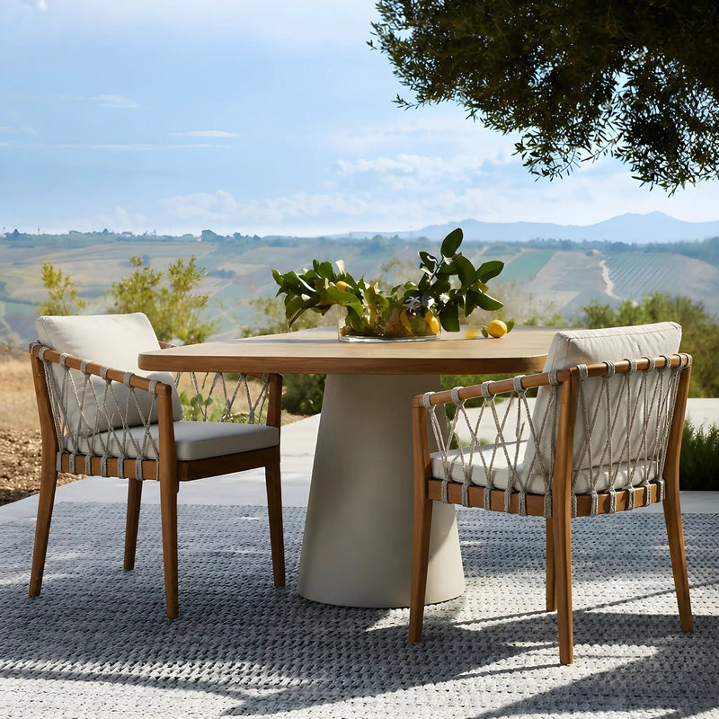 Outdoor Dining Chairs Set for 2, Acacia Wood Frame with Teak Finish by HouseOfZazla