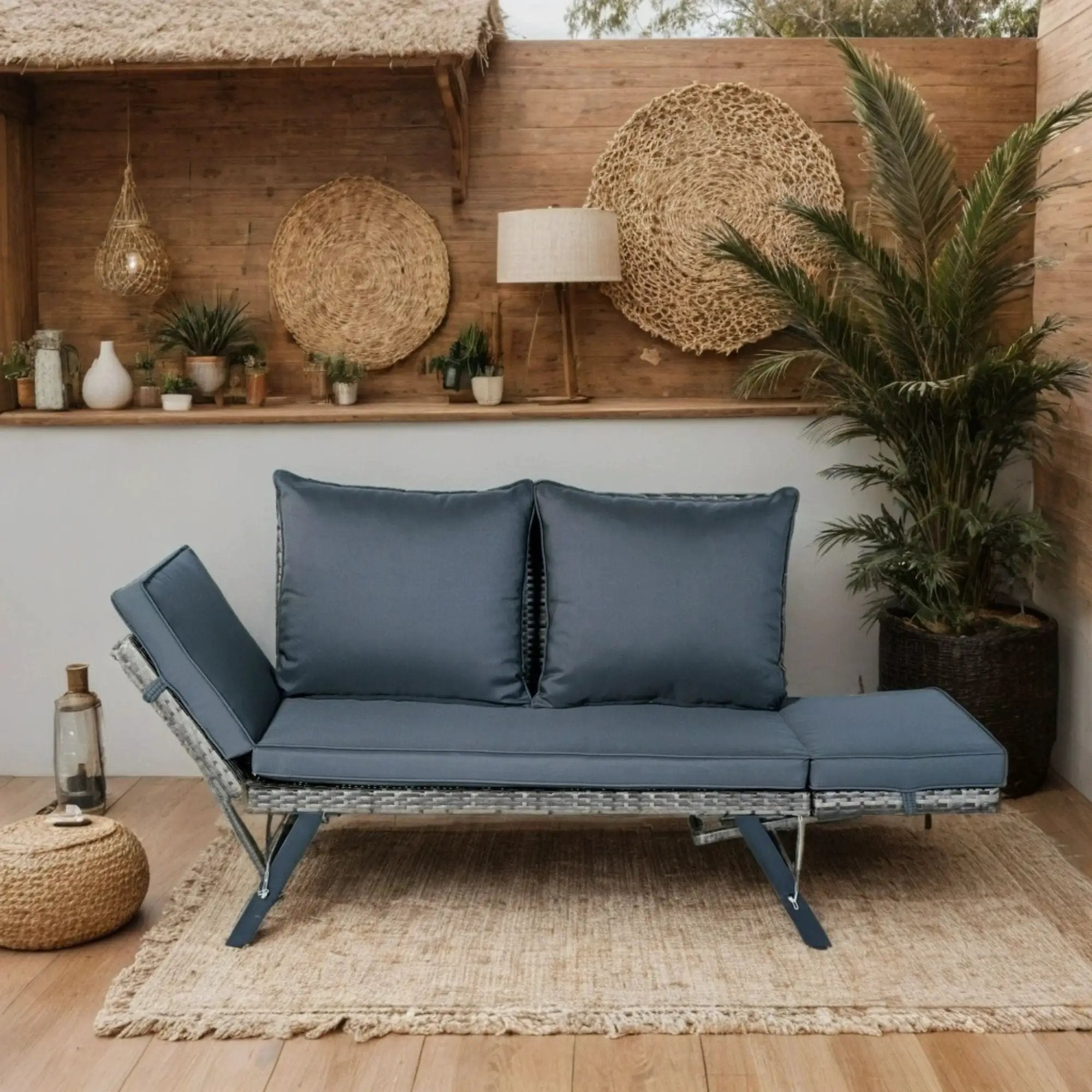 1 Pieces Patio Wicker Side Foldable Bench Patio Backyard Conversation Bench Gray Wicker - Dark Gray by Unique Piece Furniture