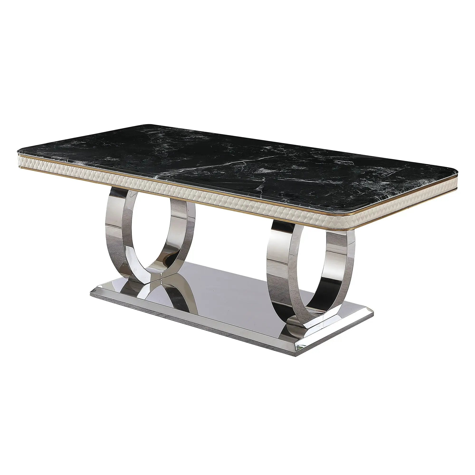 Luxury Modern Dining Table With Faux Marble Top And Dual Circle Base - Black by Unique Piece Furniture