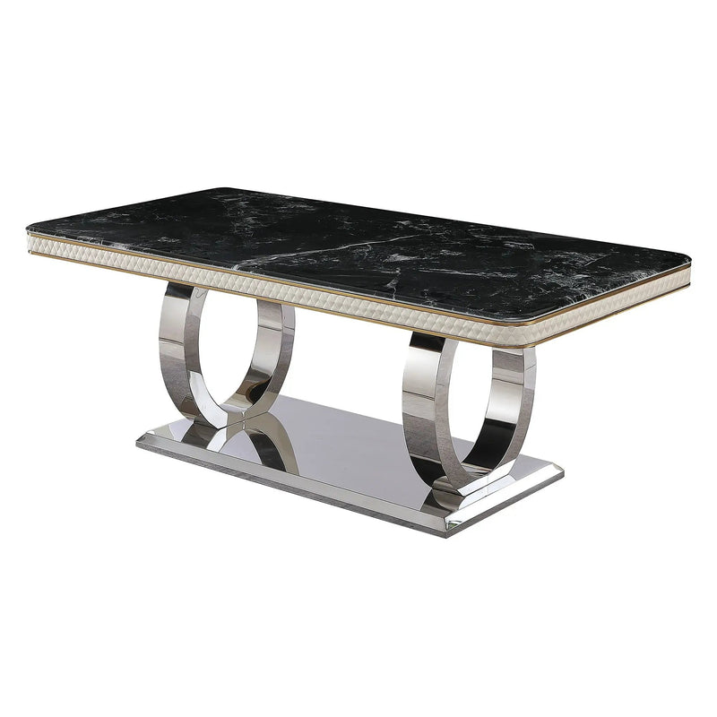 Luxury Modern Dining Table With Faux Marble Top And Dual Circle Base - Black by Unique Piece Furniture