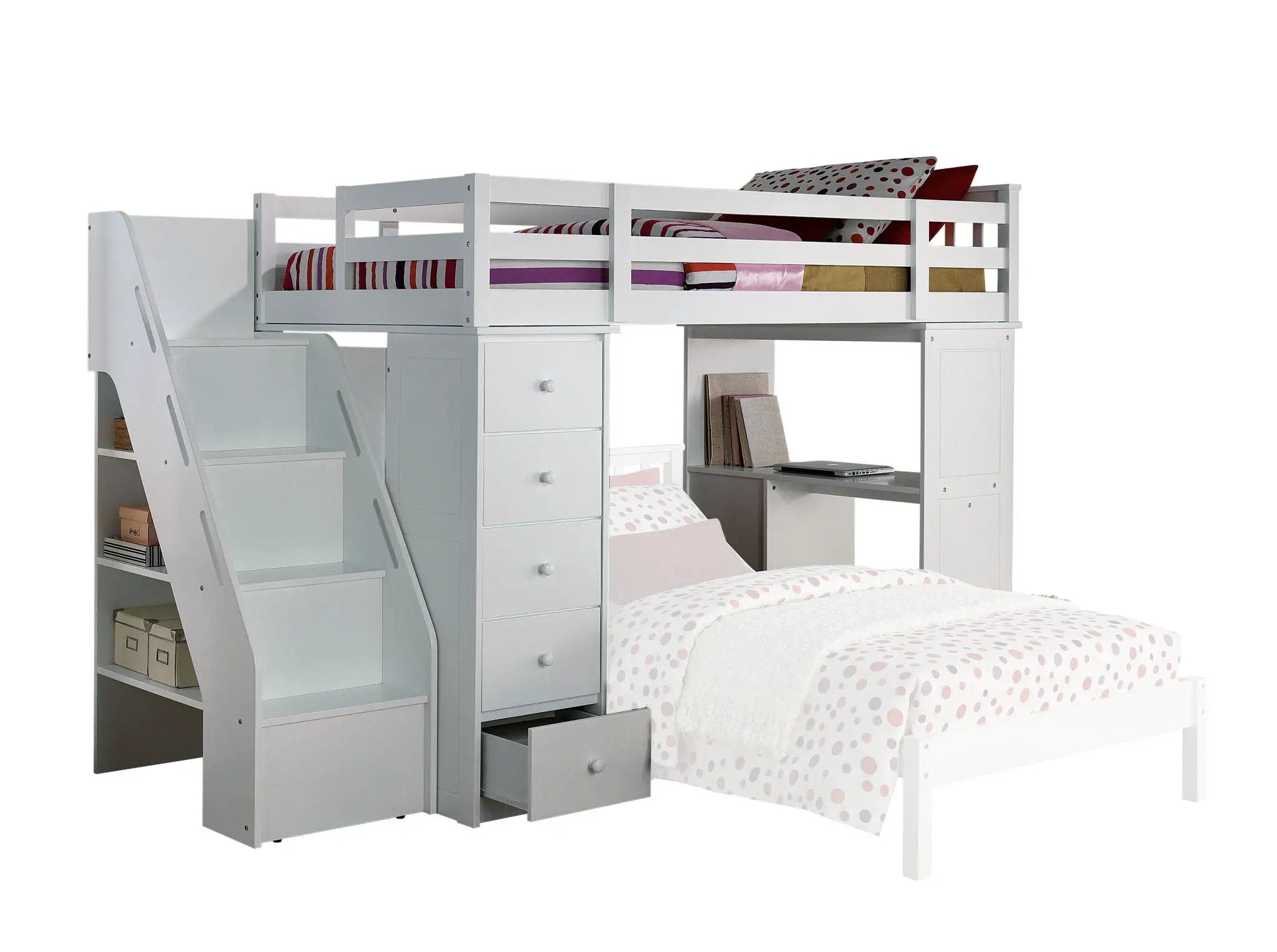 Freya Twin Loft Bed With Storage (Not Including The Bottom Twin Bed) - White by HouseOfZazla