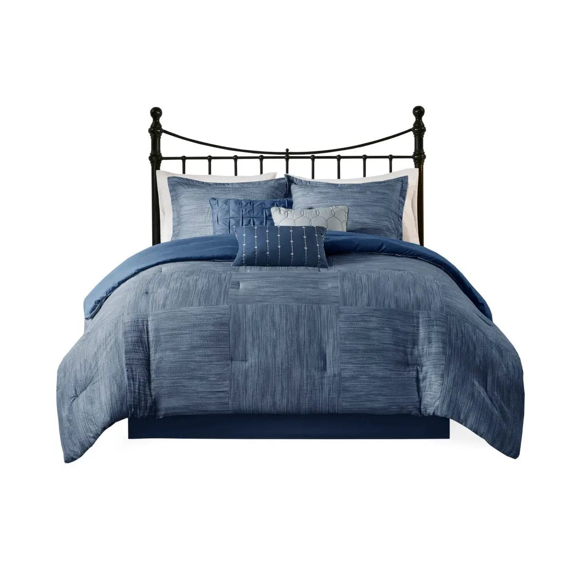7 Piece Printed Seersucker Comforter Set Navy King by HouseOfZazla
