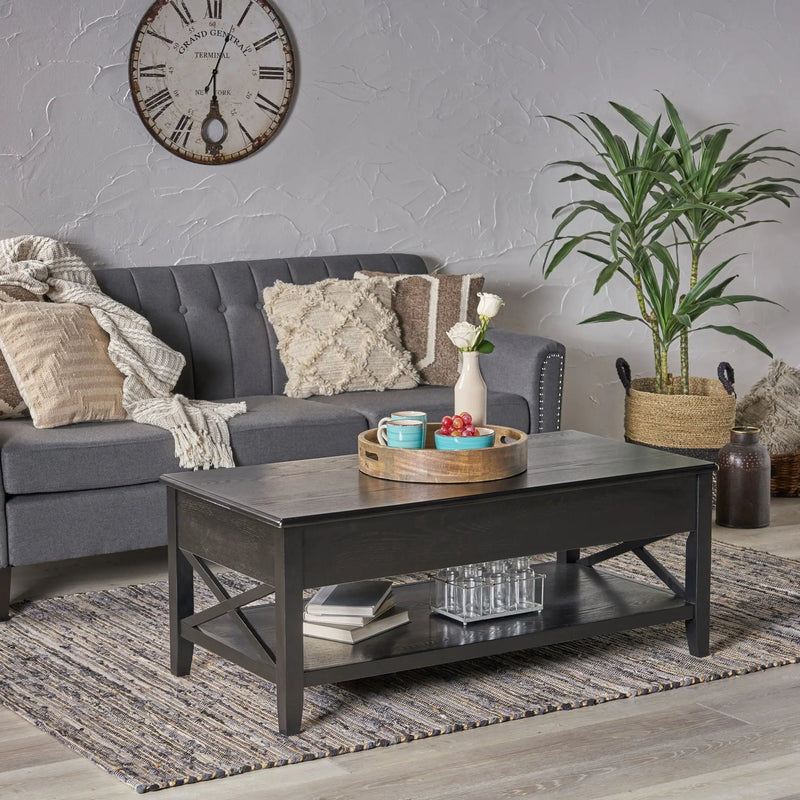 Decatur Farmhouse Lift Top Coffee Table With Storage - Black / Ash by HouseOfZazla