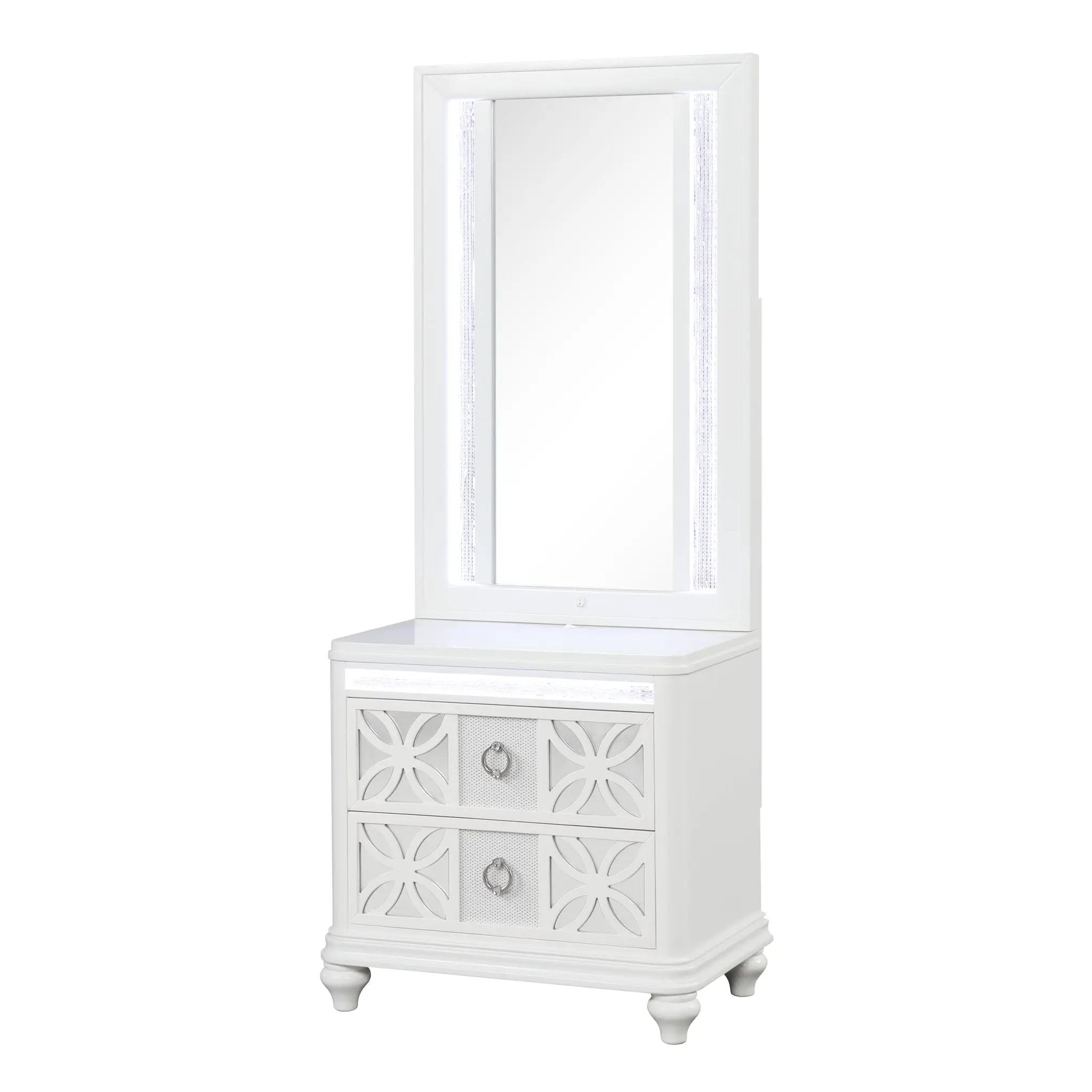 Abigale - Nightstand With Mirror Top, LED Lighting (Includes Mirror And Nightstand) - White by HouseOfZazla