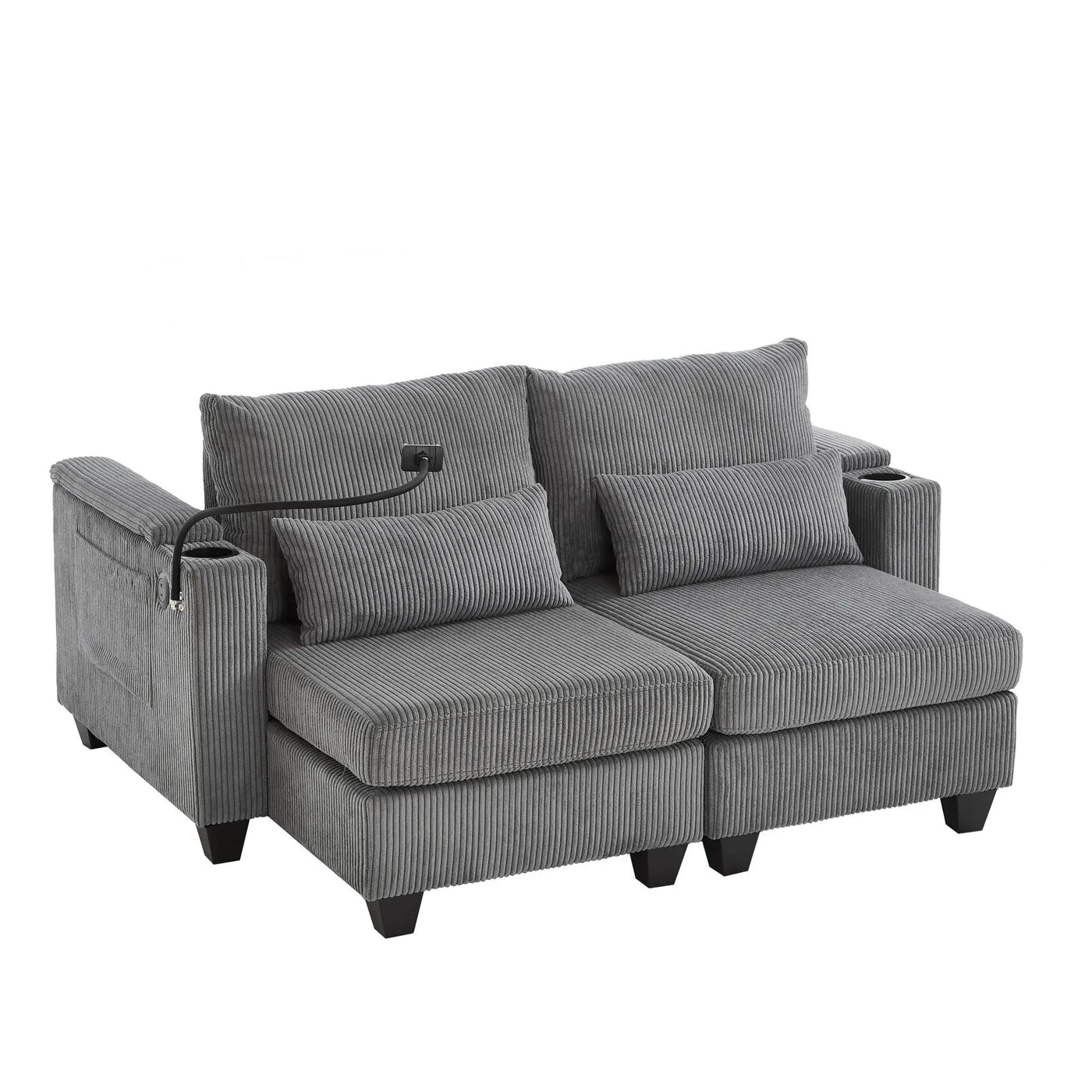 Convertible Chaise Lounge Sofa Chair With USB Ports, Cup Holders, Phone Holder And Storage by HouseOfZazla