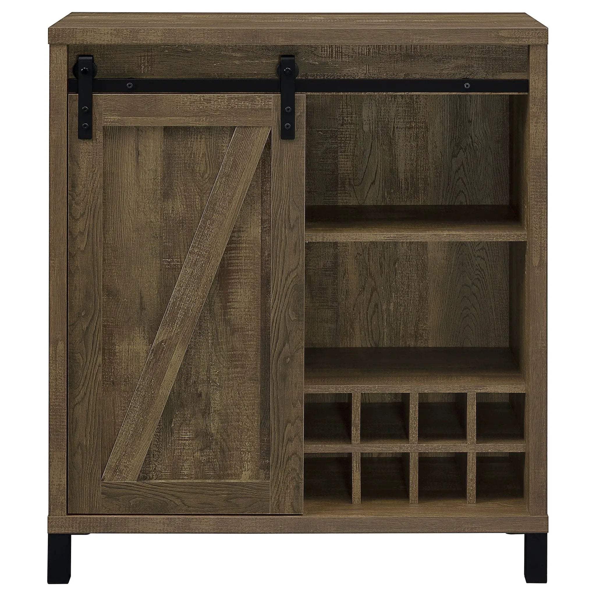 Arlington Sliding Door Home Bar Wine Cabinet Rustic Oak by Unique Piece Furniture