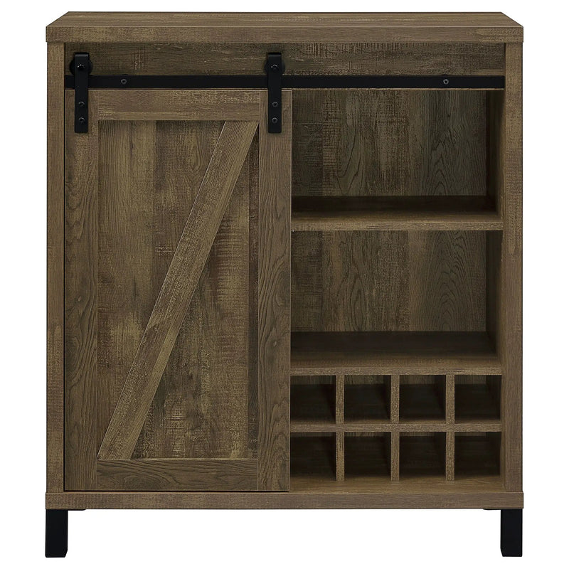 Arlington Sliding Door Home Bar Wine Cabinet Rustic Oak by Unique Piece Furniture