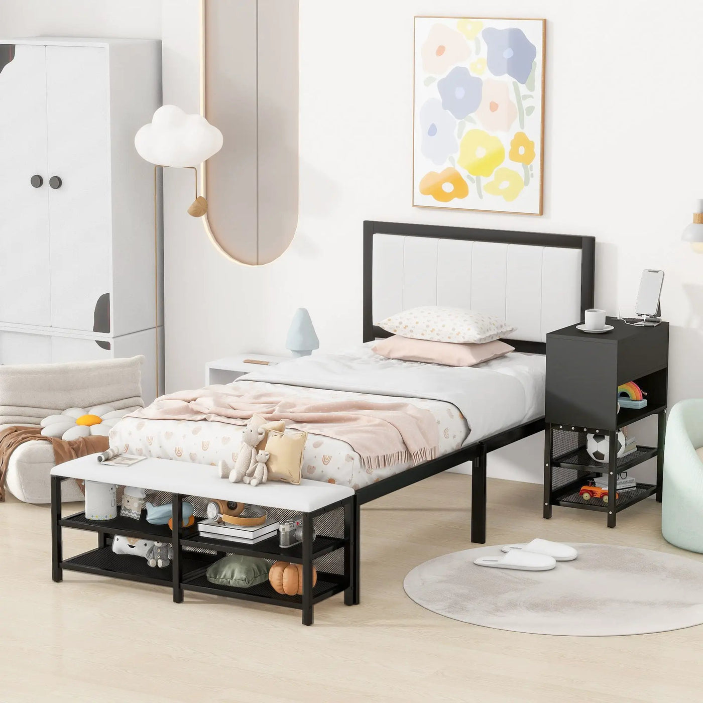 Platform Bed With 2 Tier Storage Shelves, Storage Cabinet by HouseOfZazla