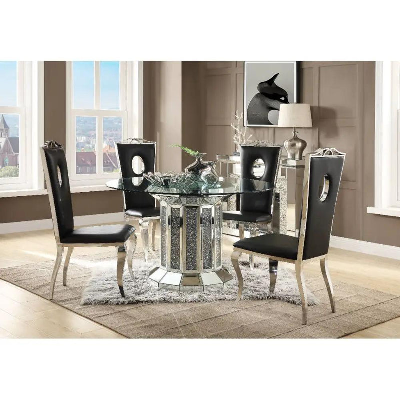 Noralie - Dining Table - Clear Glass Top & Mirrored & Faux Diamonds by Unique Piece Furniture