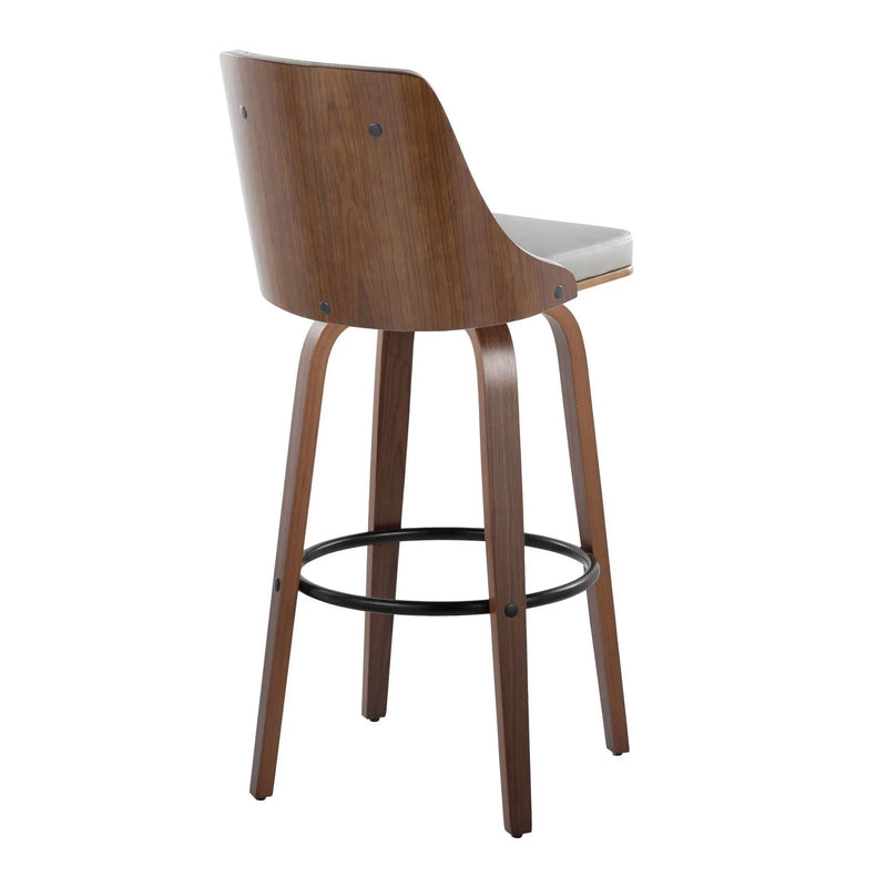 Gianna - Mid-Century Modern Fixed Height Barstool & Swivel With Round Footrest (Set of 2) - Walnut / Light Gray by HouseOfZazla