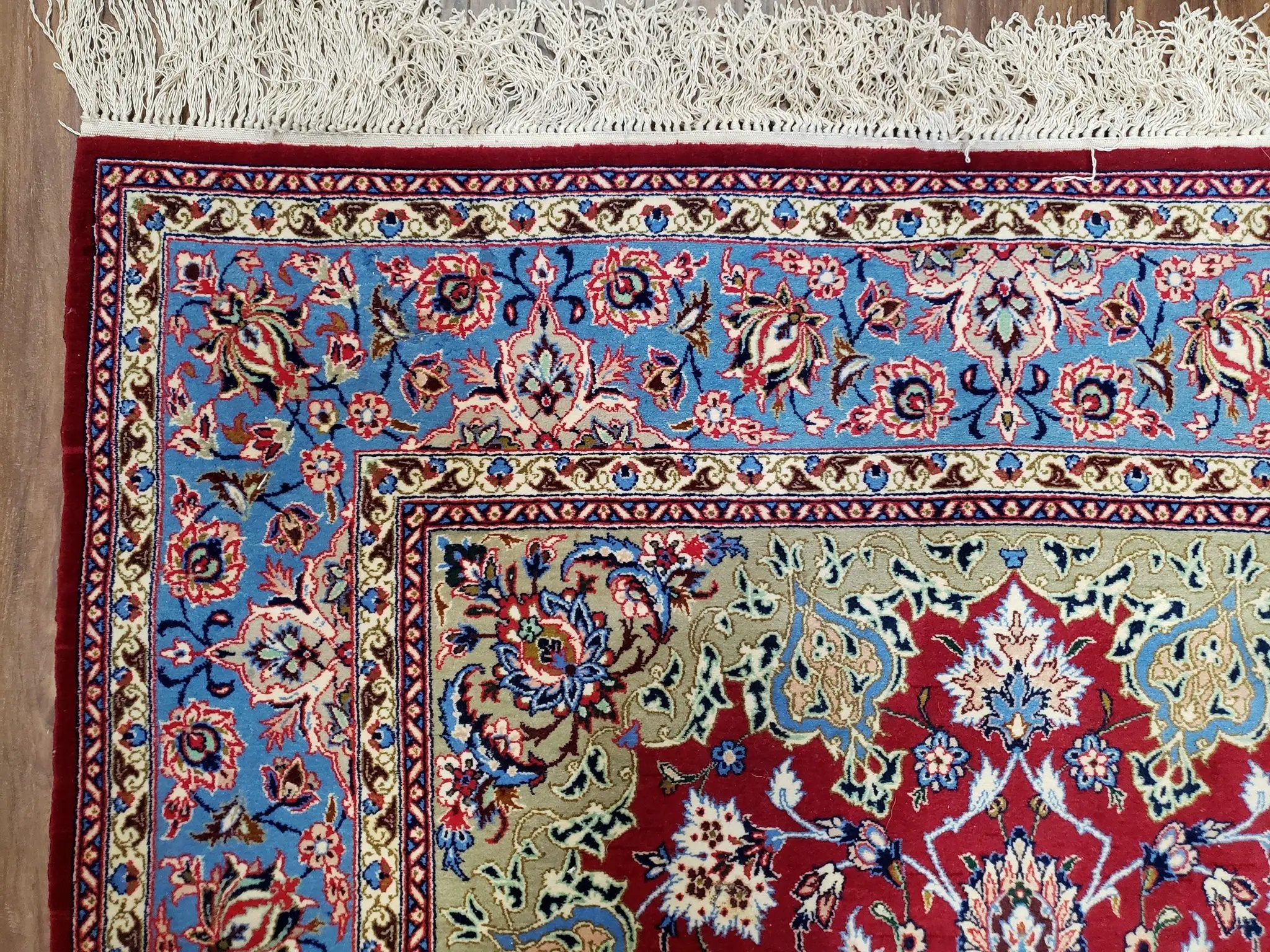 Semi Antique Persian Isfahan Rug, Kork Wool on Silk Foundation, Red & Blue, Top Quality, 3'6" x 5' 6" by Jewel Rugs