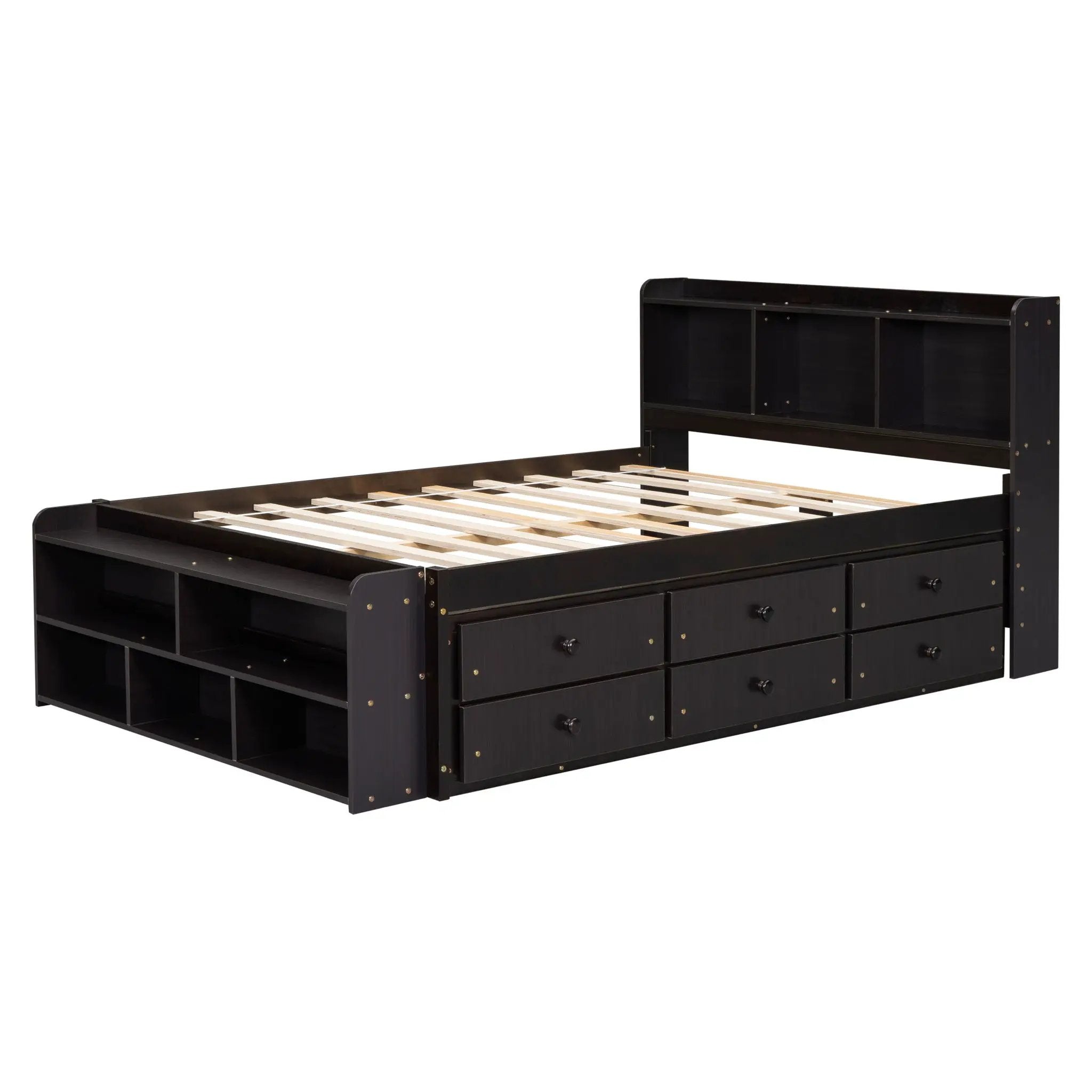 Bed With Bookcase Headboard, Under Bed Storage Drawers And Bed End Storage Case by HouseOfZazla