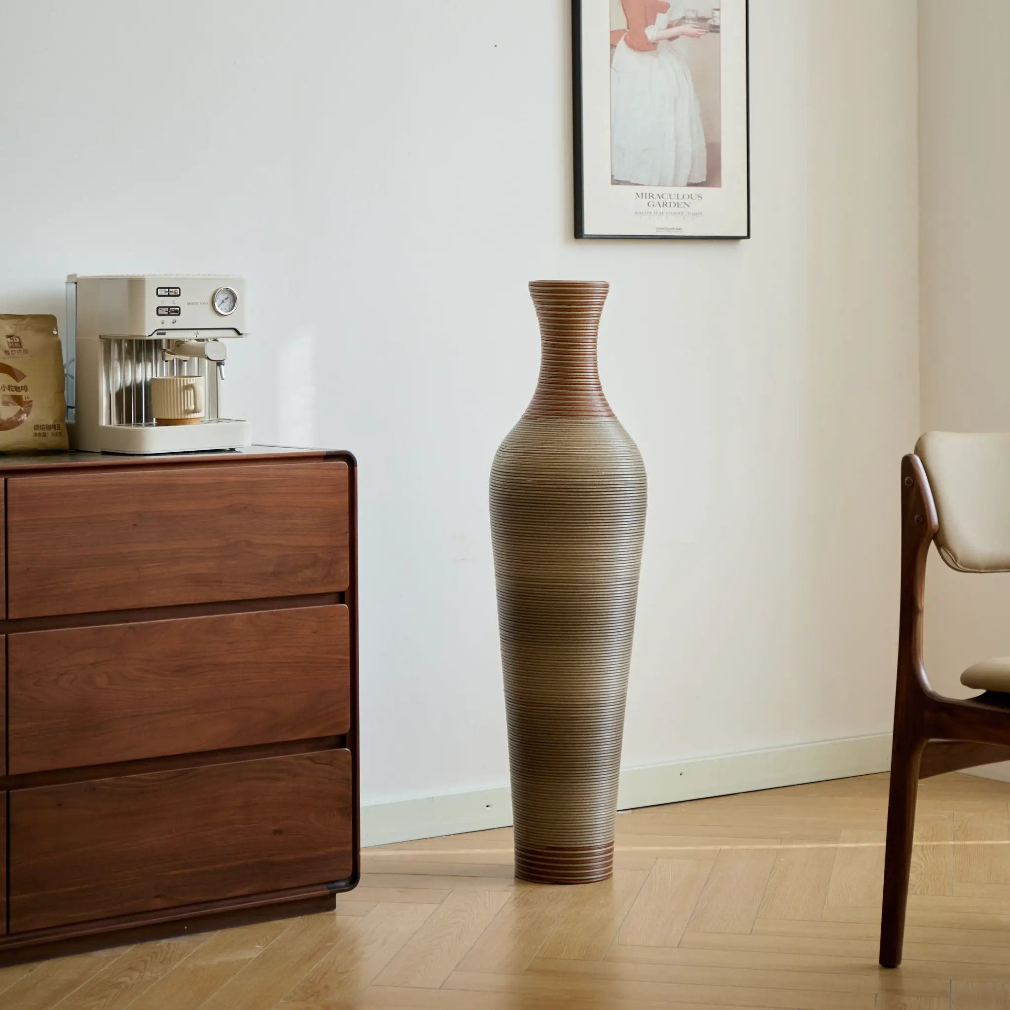 Tall Vase - Brown Decorative Floor Vase, Classic Neat Floor Vase Tall Freestanding Flower Holder, Artificial Rattan Vase, Floor Vase, Flower Holder For Home Decor - Gray by HouseOfZazla