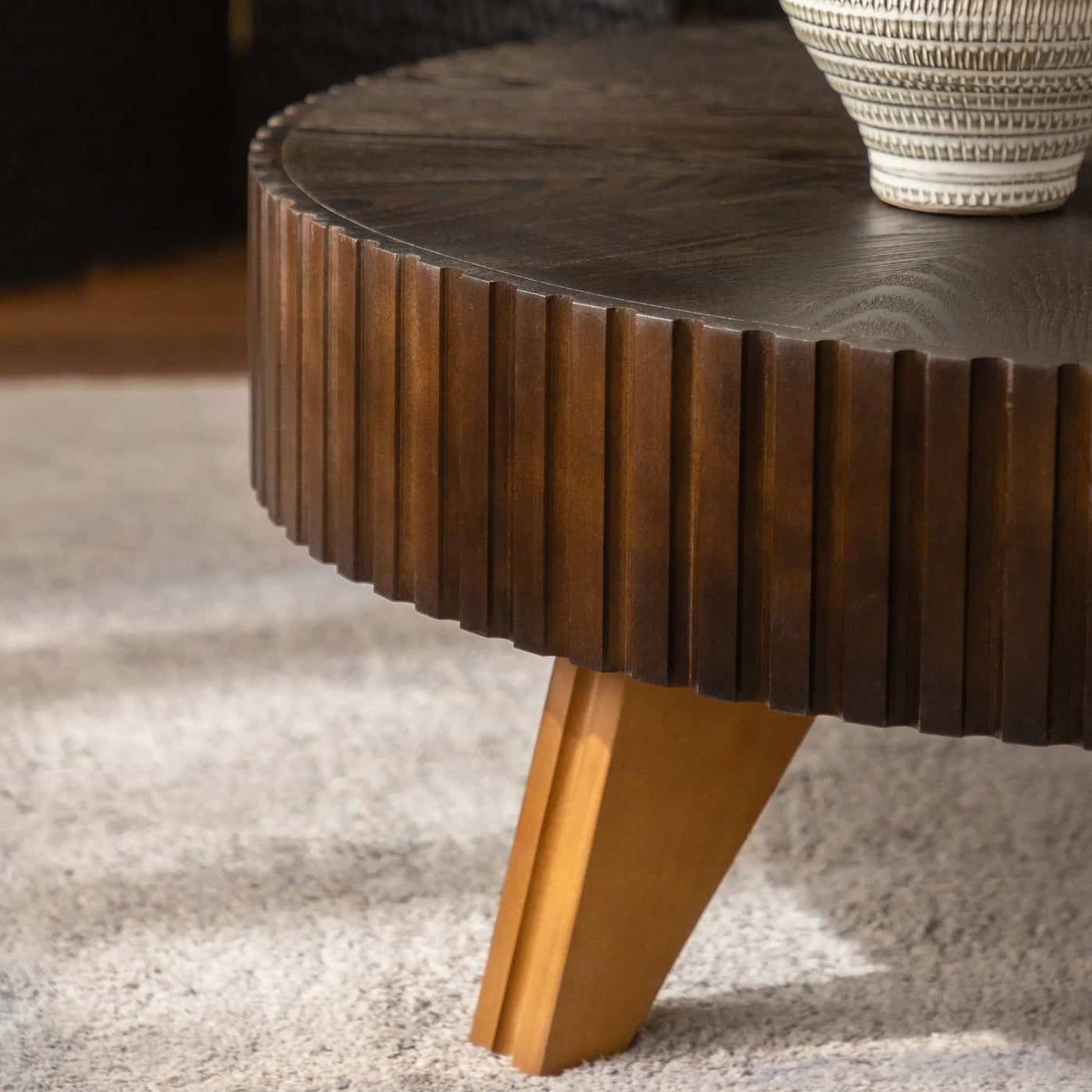 Round Retro Coffee With Solid Wood Legs by Unique Piece Furniture