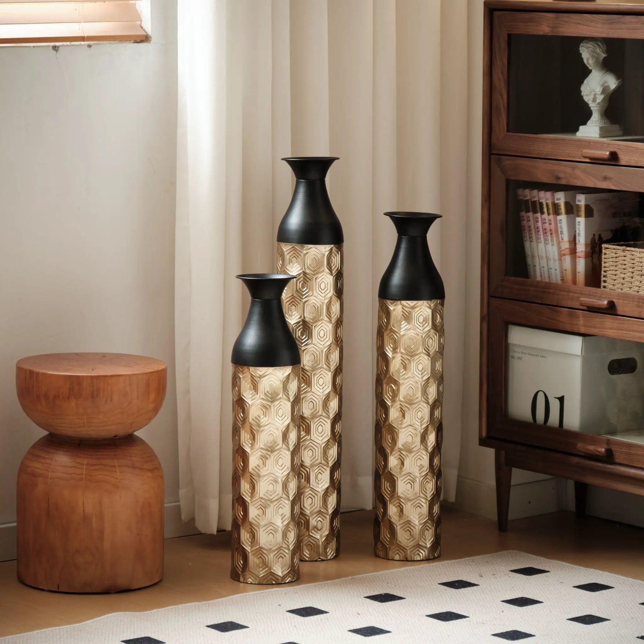 Floor Metal Vases (Set of 3) Gorgeous Home Decoration Large Glazed Metal Vases - Black / Gold by HouseOfZazla