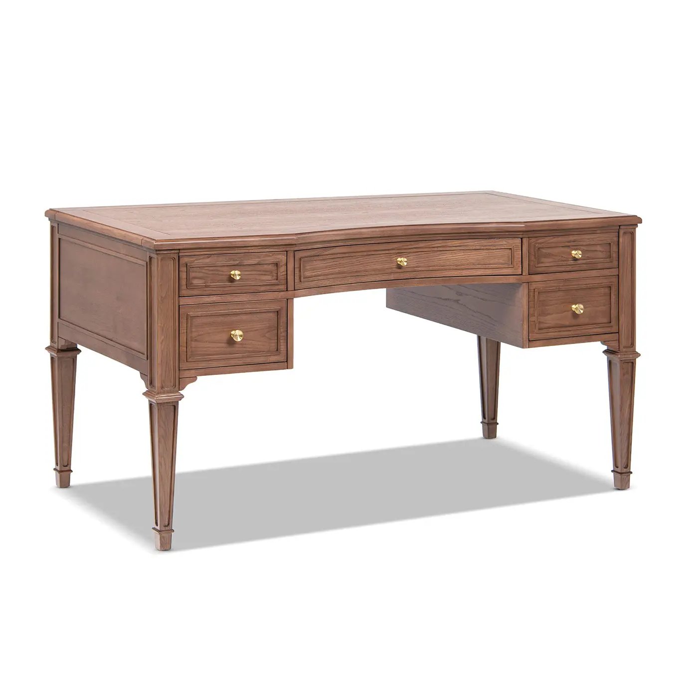 Dauphin Gold Accent 5-Drawer Wood Executive Desk Brown Ash Wood & Veneer by HouseOfZazla