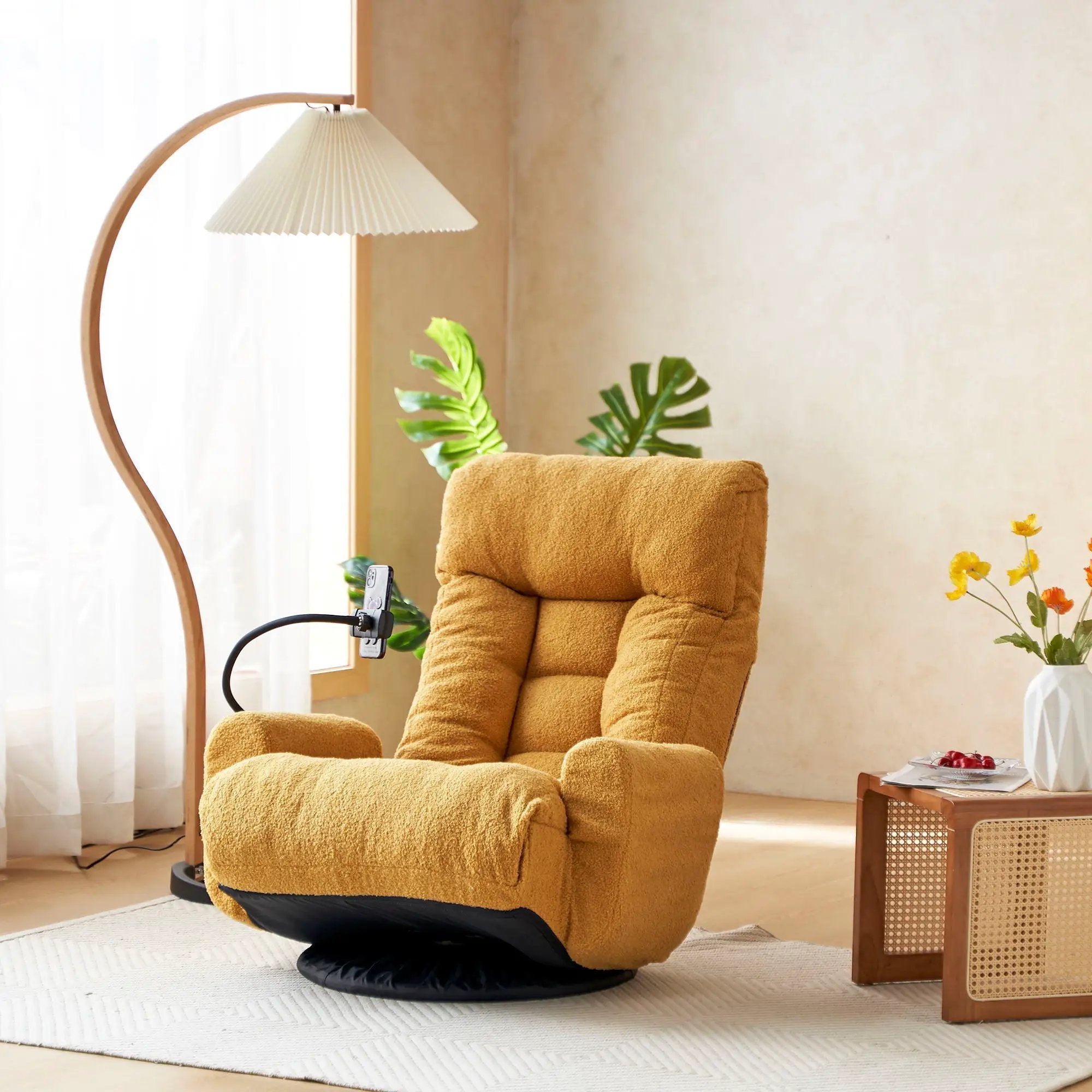 Adjustable Swivel Lounge Chair With 360 Degree Rotating Seat And Headrest Support by Unique Piece Furniture