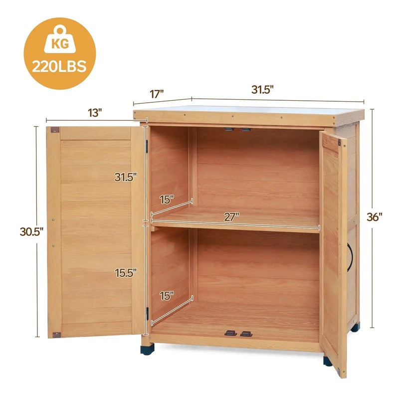 Potting Bench with Storage Cabinet and Metal Table Top for Outdoor Patio by HouseOfZazla