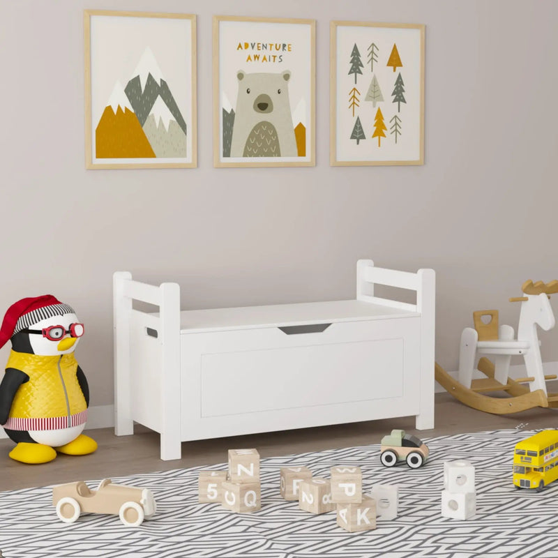 Toy Box Chest Storage Trunk with Flip Top Lid and Safety Hinge - White by HouseOfZazla