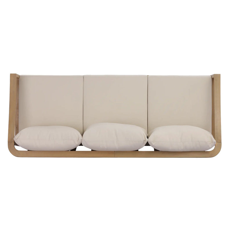 77.95" Outdoor Acacia Wood 3-Seater Sofa with Beige Cushions by HouseOfZazla