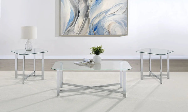 Cronin 3-piece Tempered Glass Top Coffee Table Set Chrome