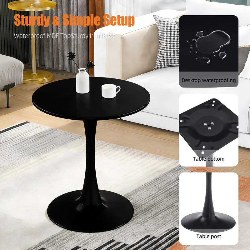 Black Round Dining Table with MDF Top and Matte Iron Base by HouseOfZazla