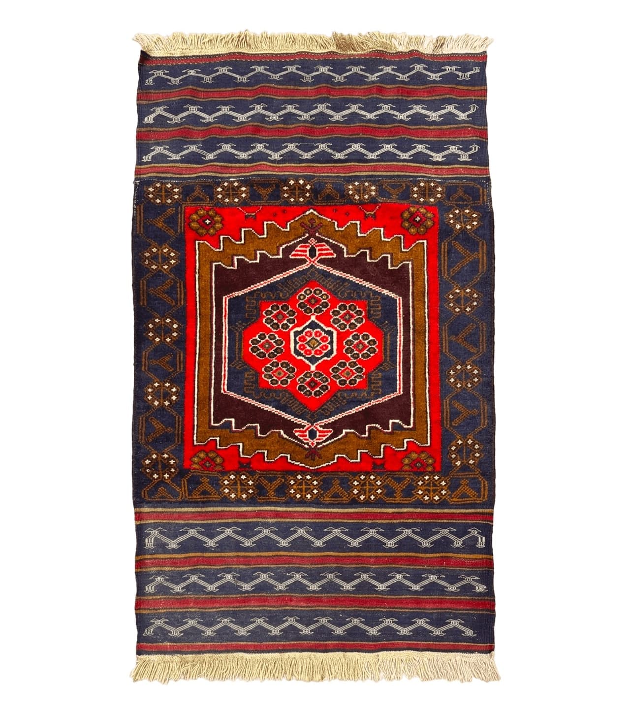 Afghan Rug 3x5, Tribal, Navy Blue, Wool, Handmade, Geometric, Rustic by Jewel Rugs