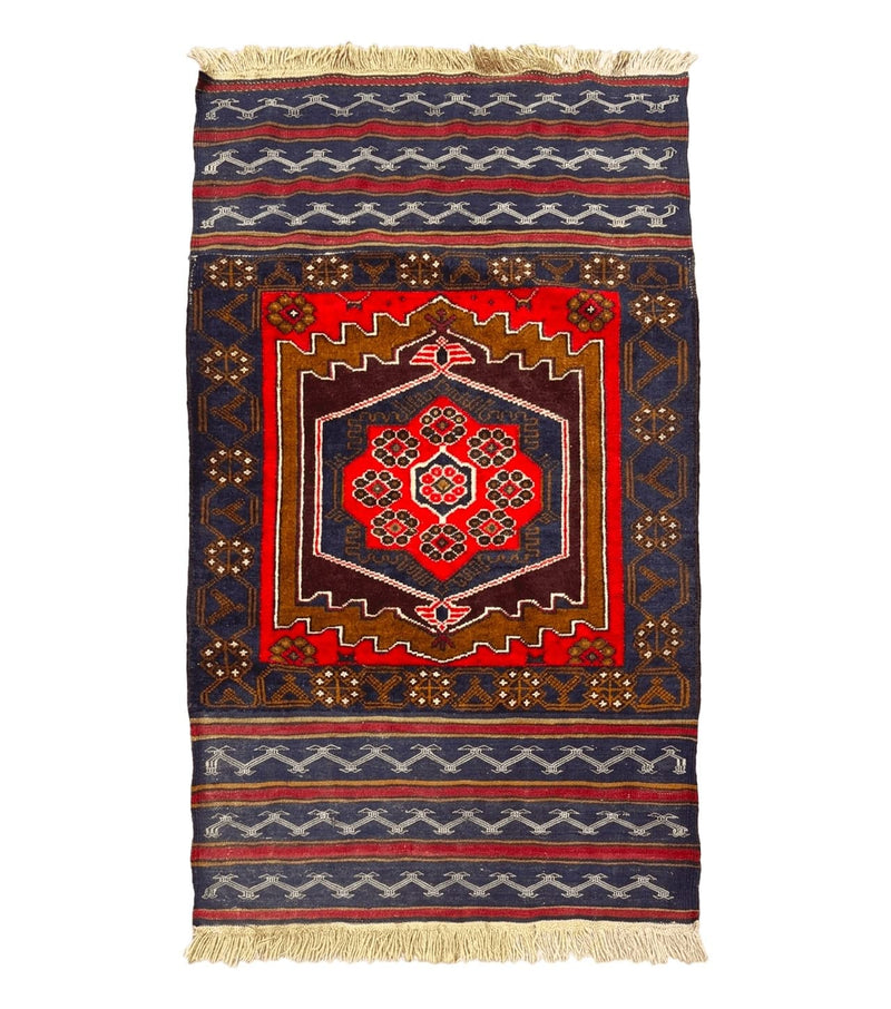 Afghan Rug 3x5, Tribal, Navy Blue, Wool, Handmade, Geometric, Rustic by Jewel Rugs